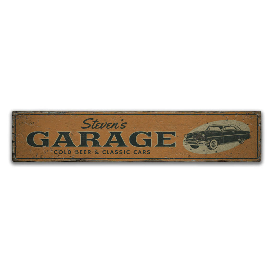 Cold Beer & Classic Cars Rustic Wood Sign