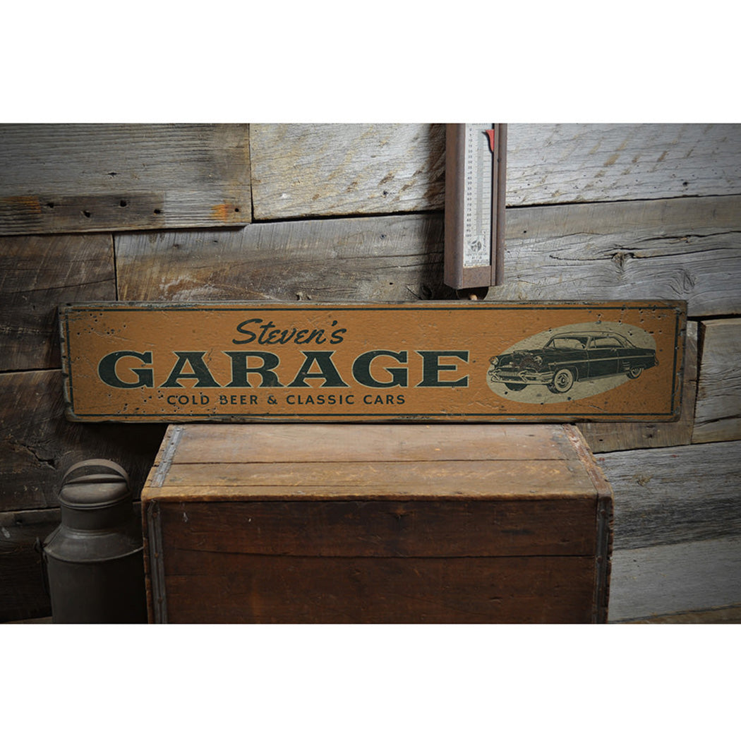 Cold Beer & Classic Cars Rustic Wood Sign