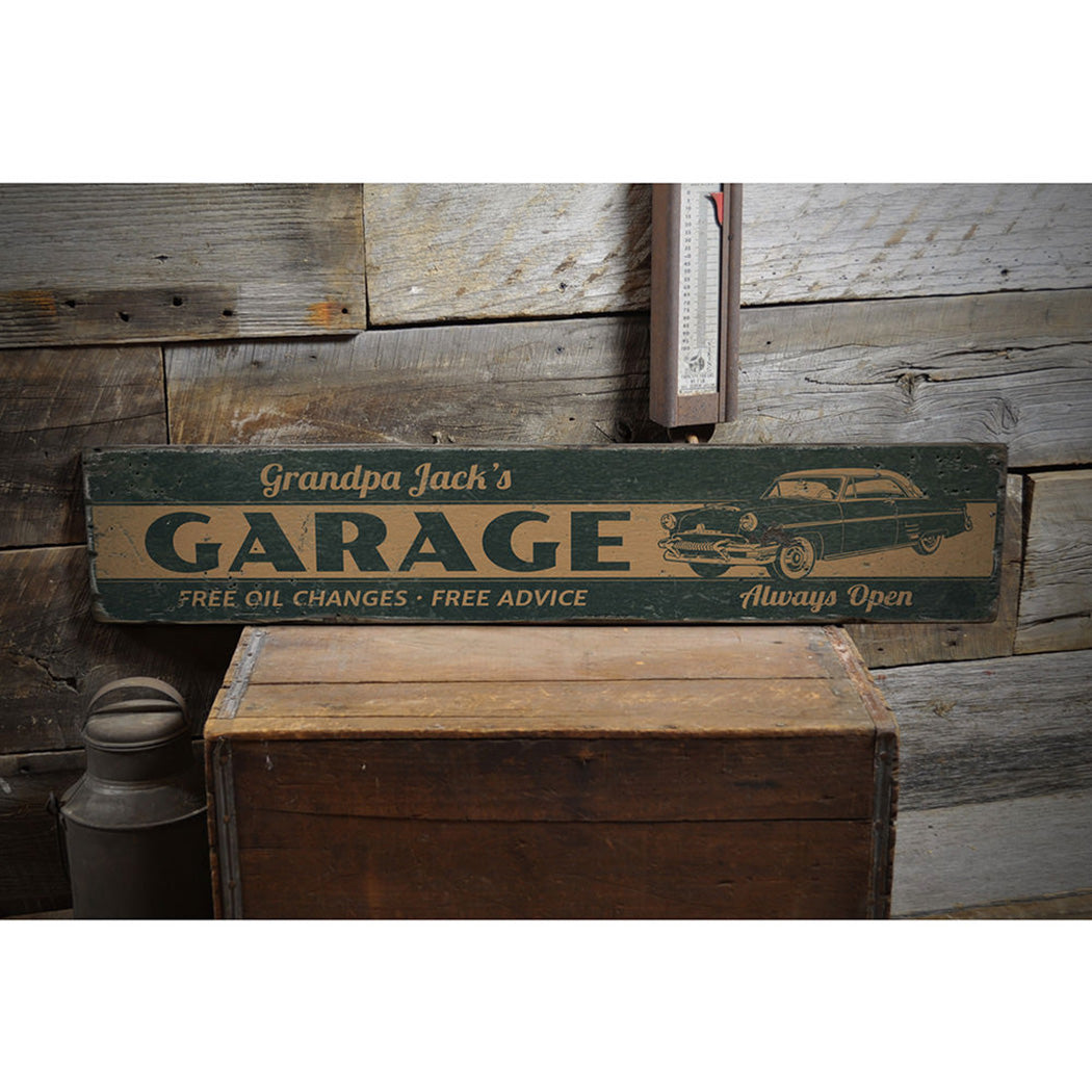 Grandpa Classic Car Garage Rustic Wood Sign