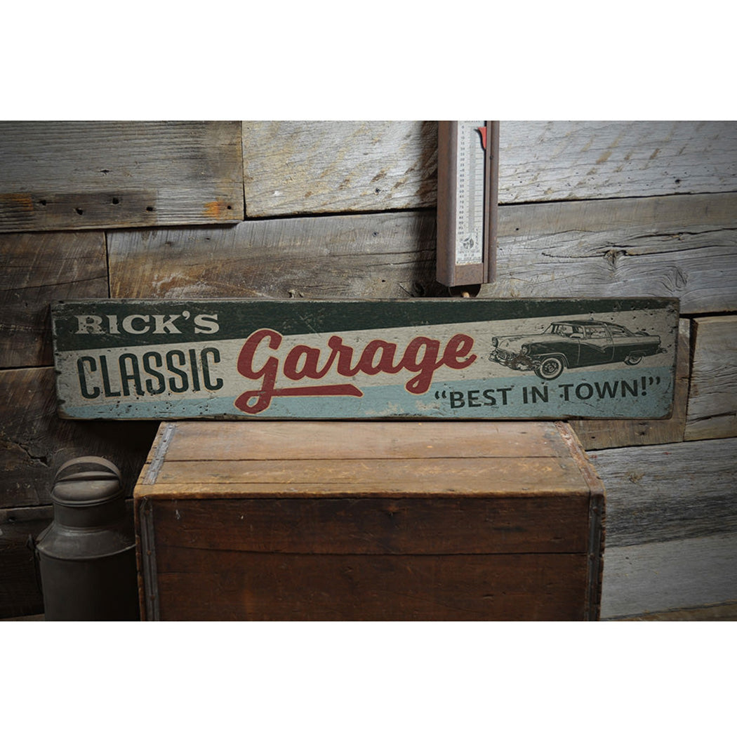 Classic Car Garage Rustic Wood Sign