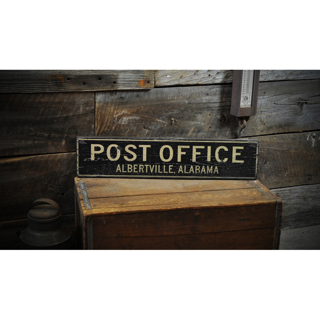 Post Office City/State Rustic Wood Sign