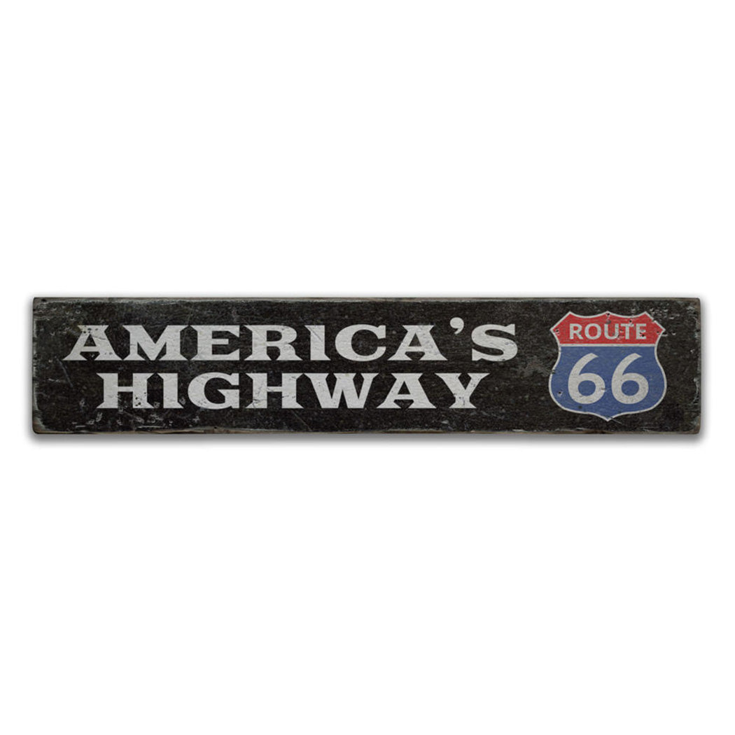 America's Highway Route 66 Rustic Wood Sign