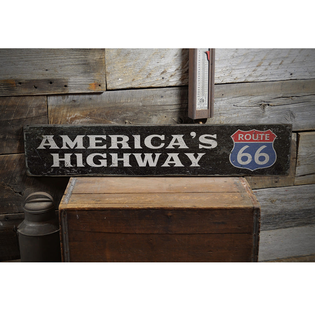 America's Highway Route 66 Rustic Wood Sign