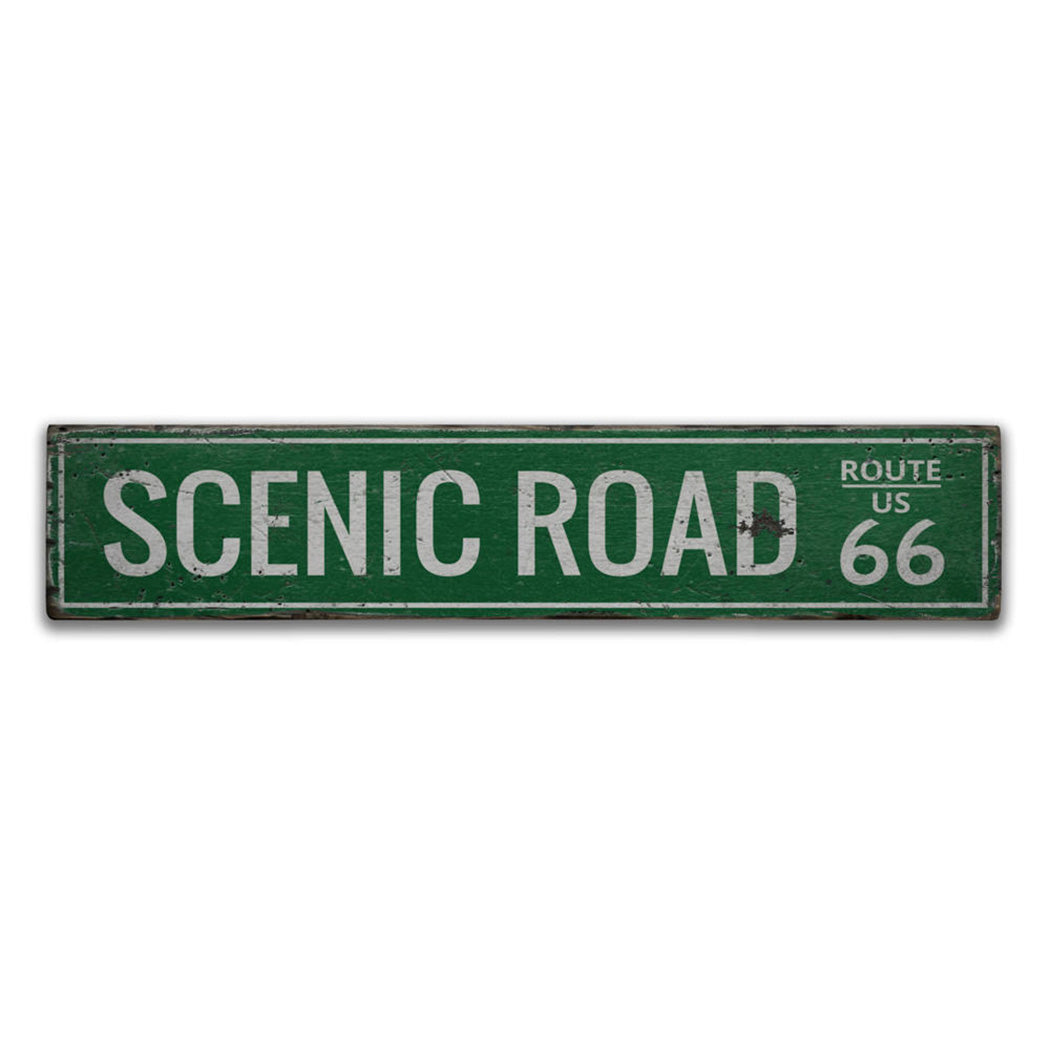 Scenic Road US Route 66 Rustic Wood Sign