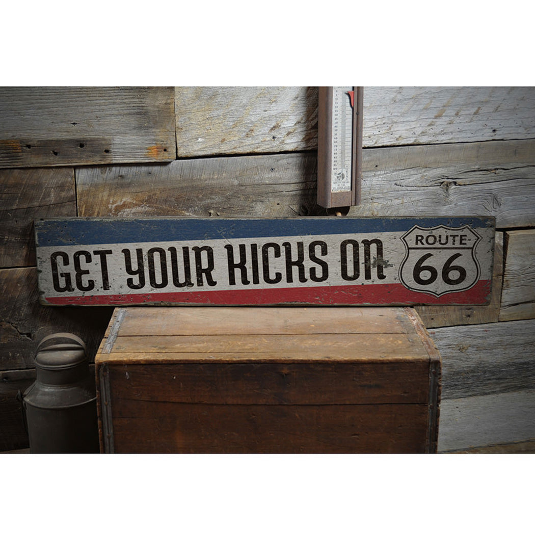 Get Your Kicks Route 66 Rustic Wood Sign