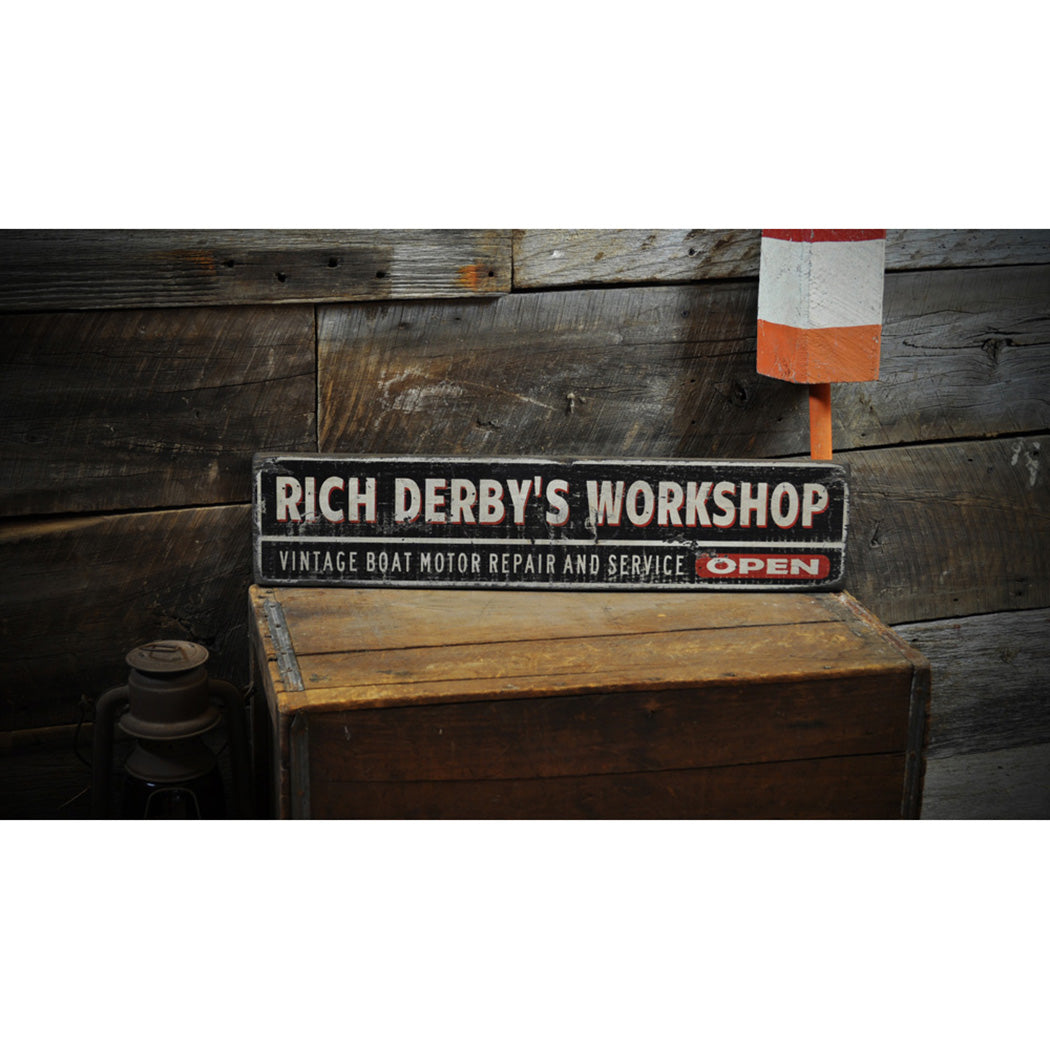 Workshop Boat Motor Rustic Wood Sign