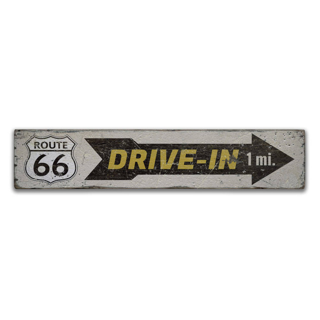 Drive-In Route 66 Rustic Wood Sign