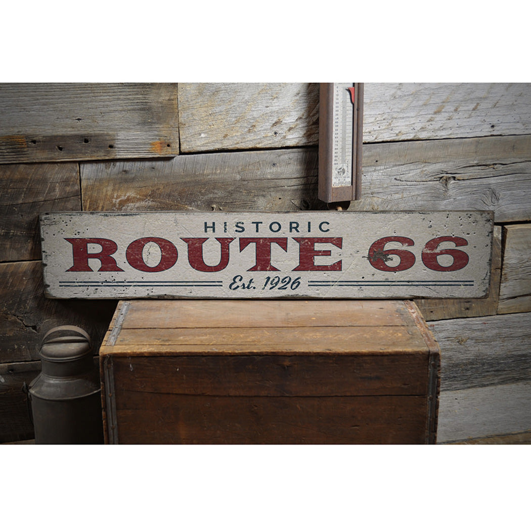 Route 66 Est Date Rustic Wood Sign