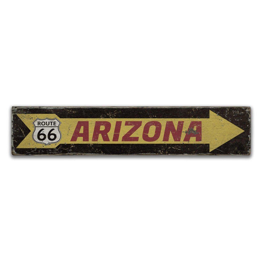 Route 66 Arrow Rustic Wood Sign