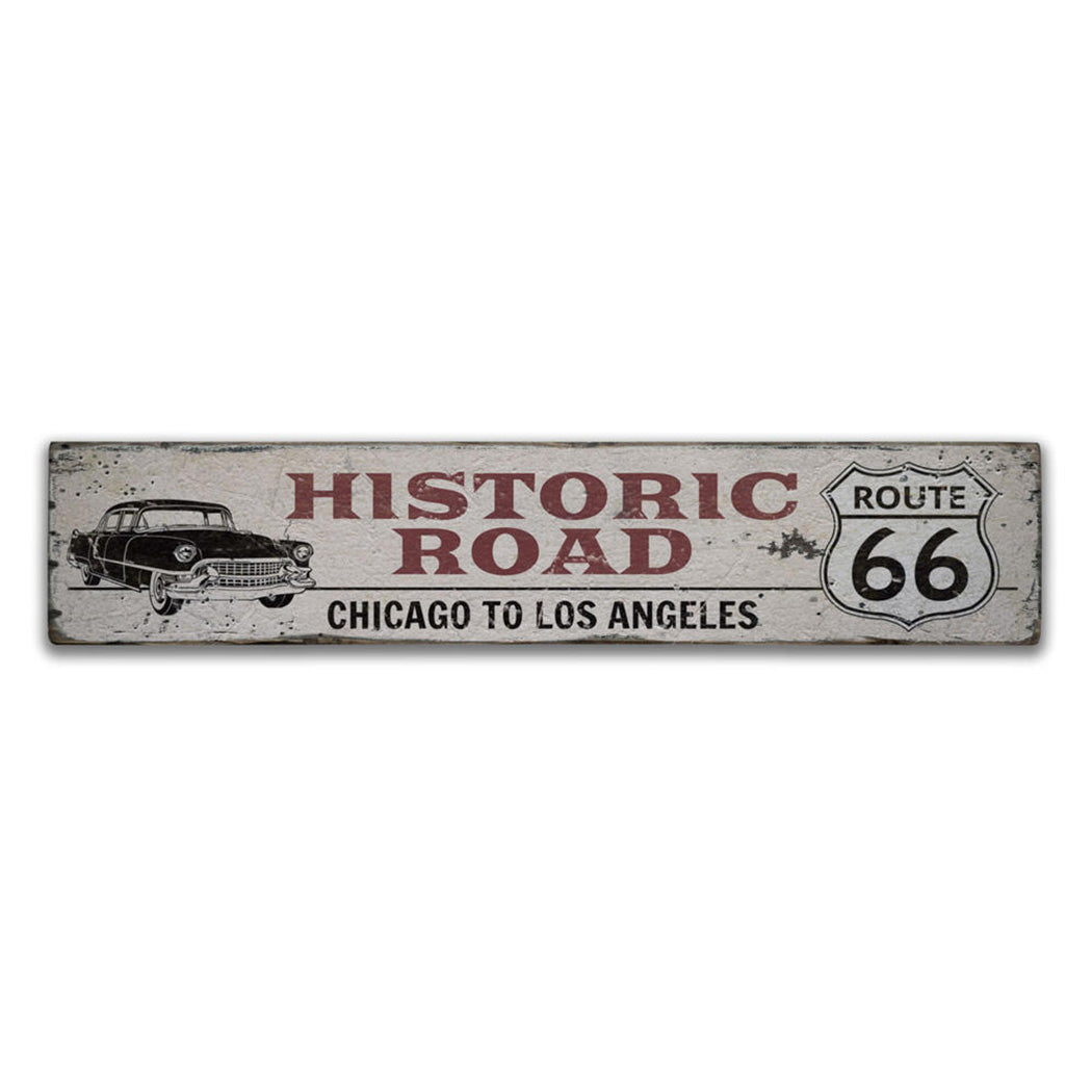 Classic Car Route 66 Rustic Wood Sign