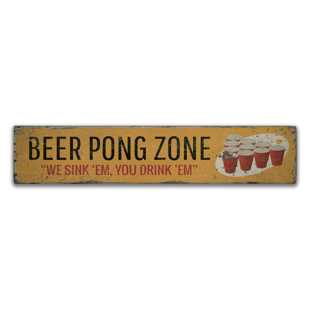 Beer Pong Zone Rustic Wood Sign