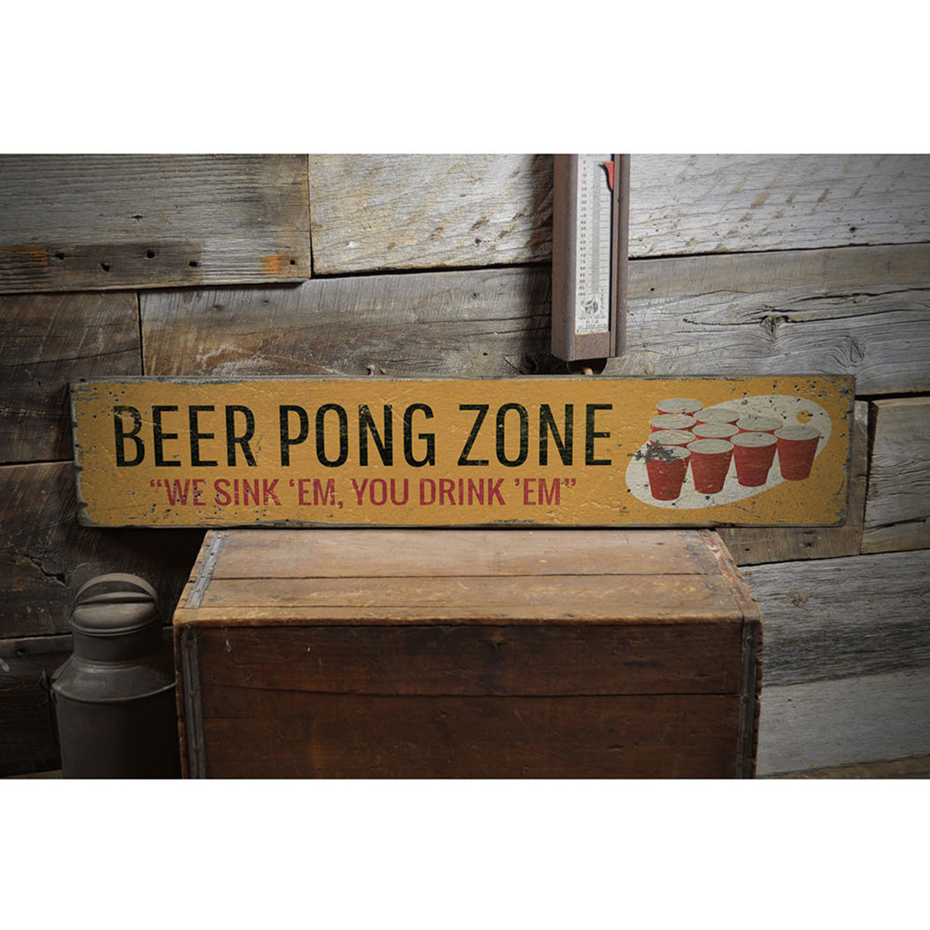 Beer Pong Zone Rustic Wood Sign