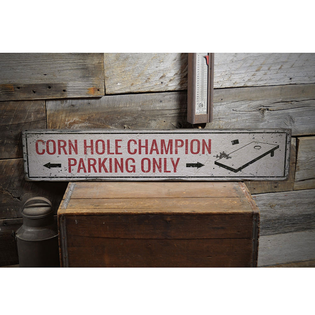 Corn Hole Champion Parking Rustic Wood Sign