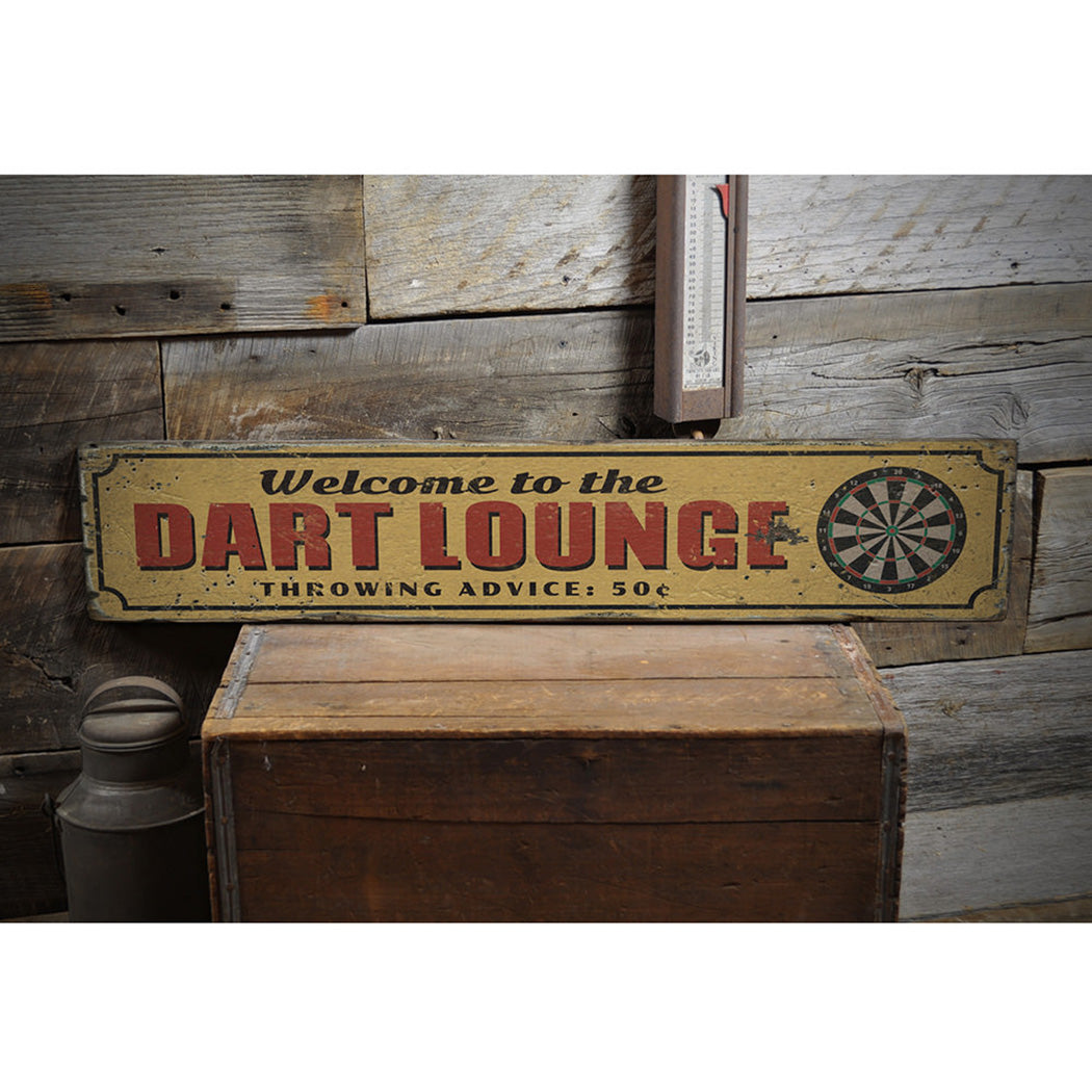 Dart Lounge Rustic Wood Sign