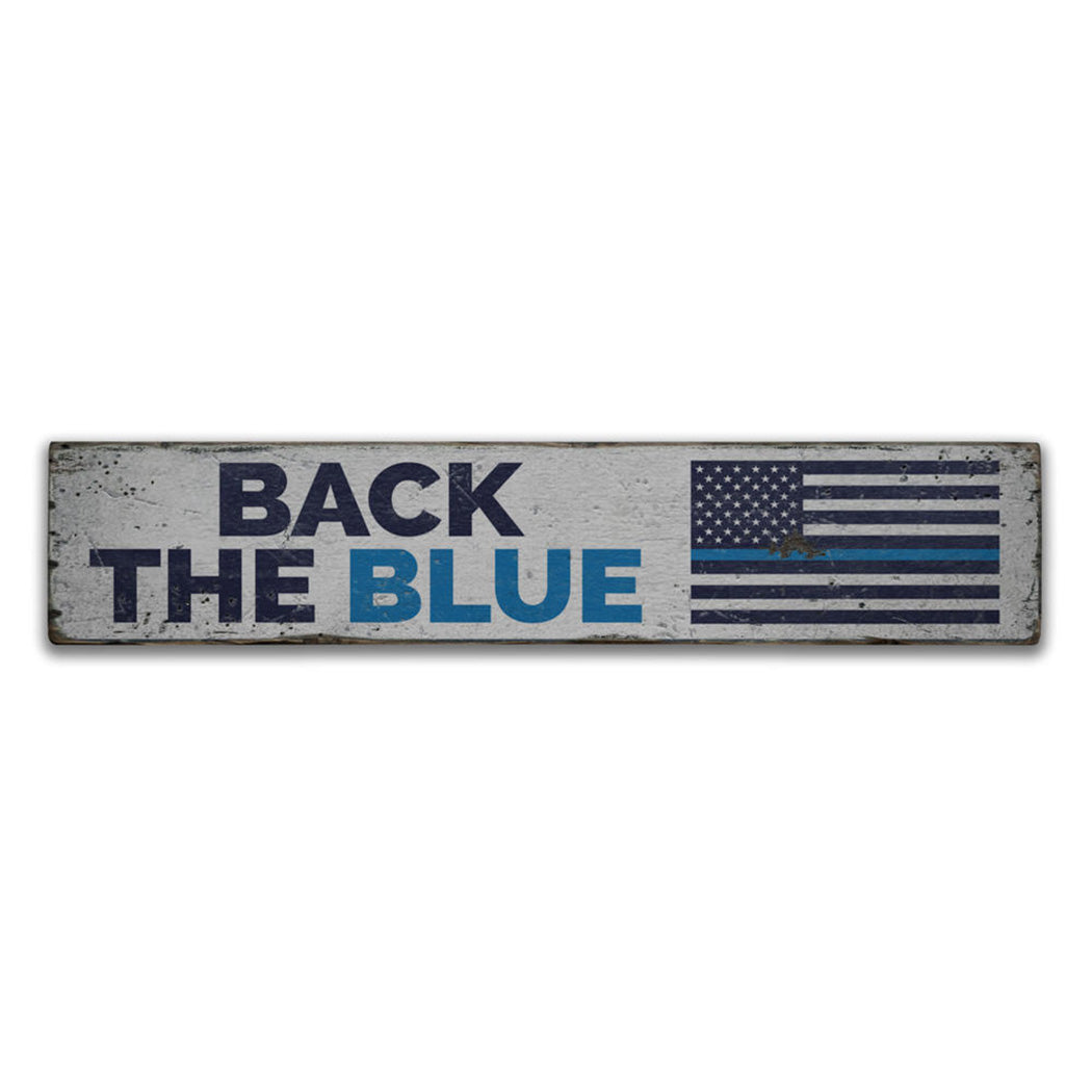 Back the Blue Flag Rustic Wood Sign