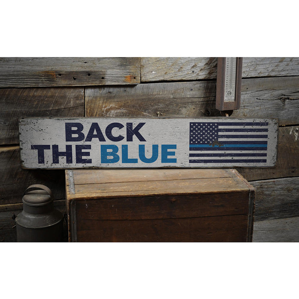 Back the Blue Flag Rustic Wood Sign