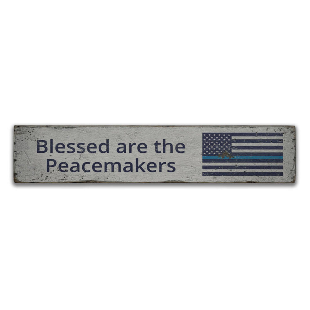 Blessed Blue Line Flag Rustic Wood Sign