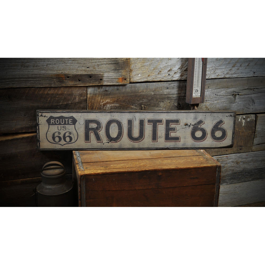 Nostalgic Route 66 Rustic Wood Sign