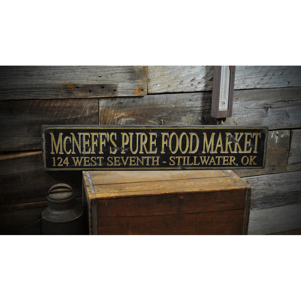 Business Street Name & City Rustic Wood Sign