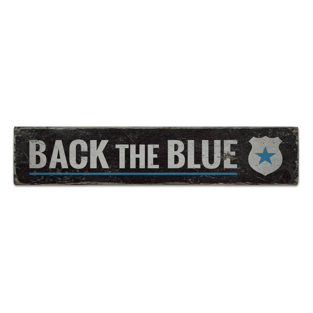 Badge Back The Blue Rustic Wood Sign