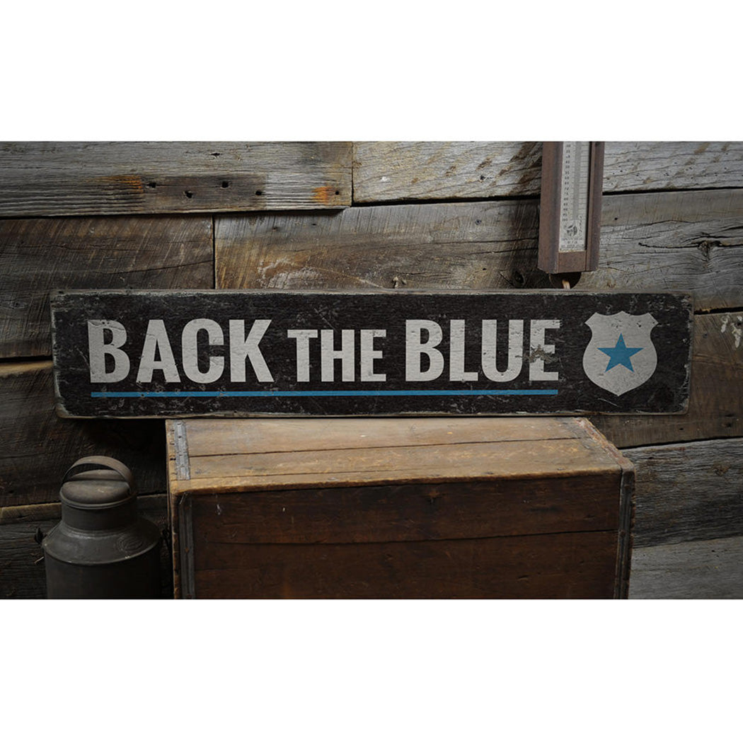 Badge Back The Blue Rustic Wood Sign