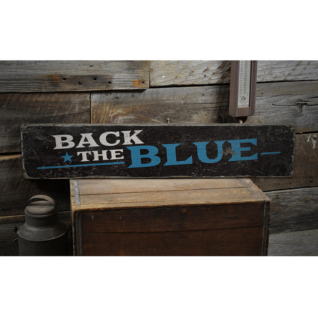 Star Back The Blue Rustic Wood Sign