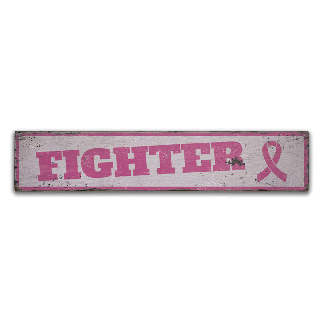 Fighter Pink Ribbon Rustic Wood Sign