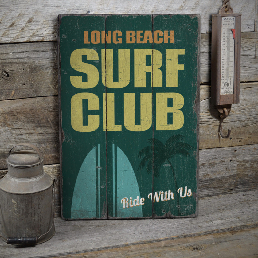 Beach Surf Club Rustic Wood Sign