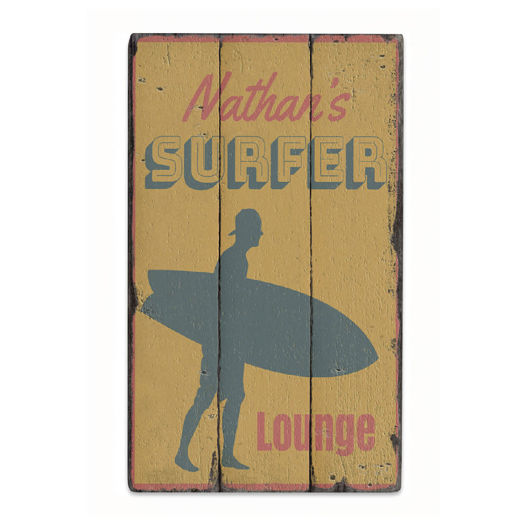 Surfer Lounge Rustic Wood Sign