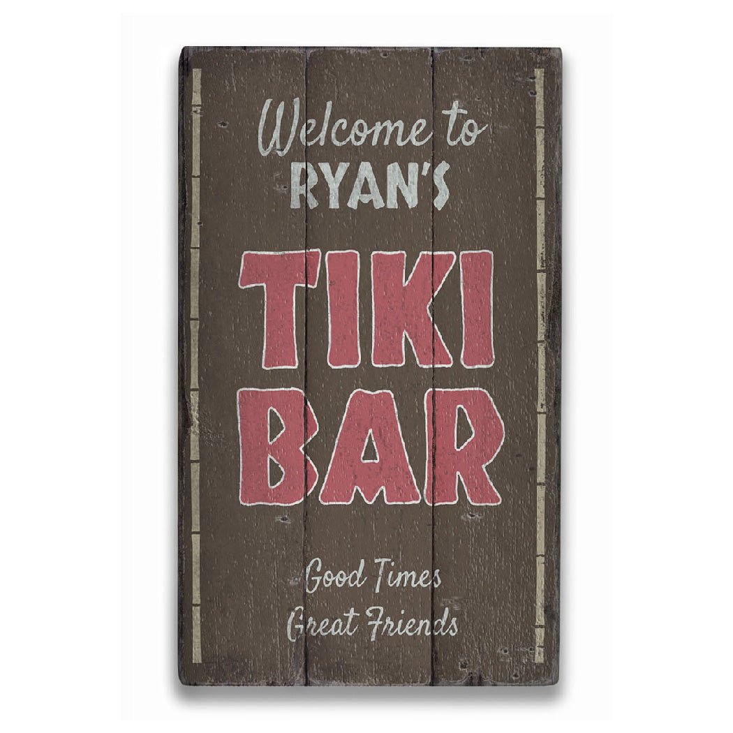 Welcome Name Tiki Bar Rustic Wood Sign