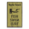 Fish Swim Surf Beach Rustic Wood Sign