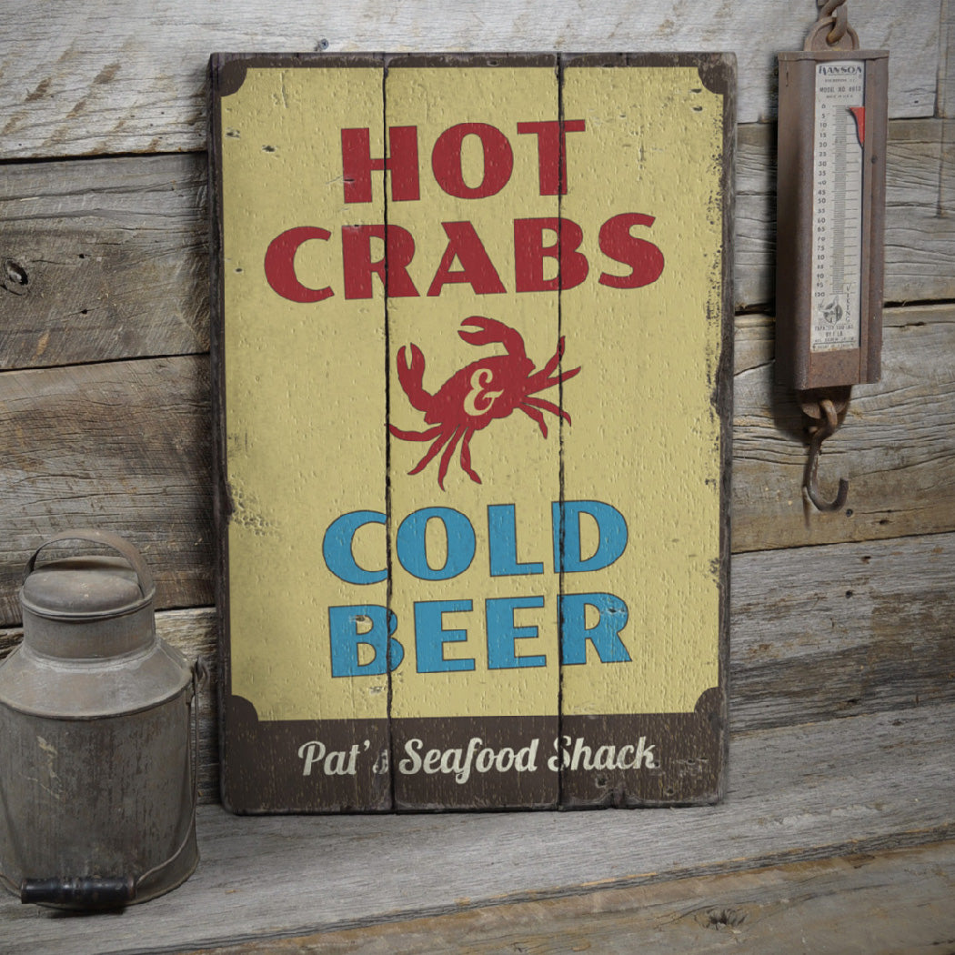 Hot Crabs and Cold Beer Rustic Wood Sign