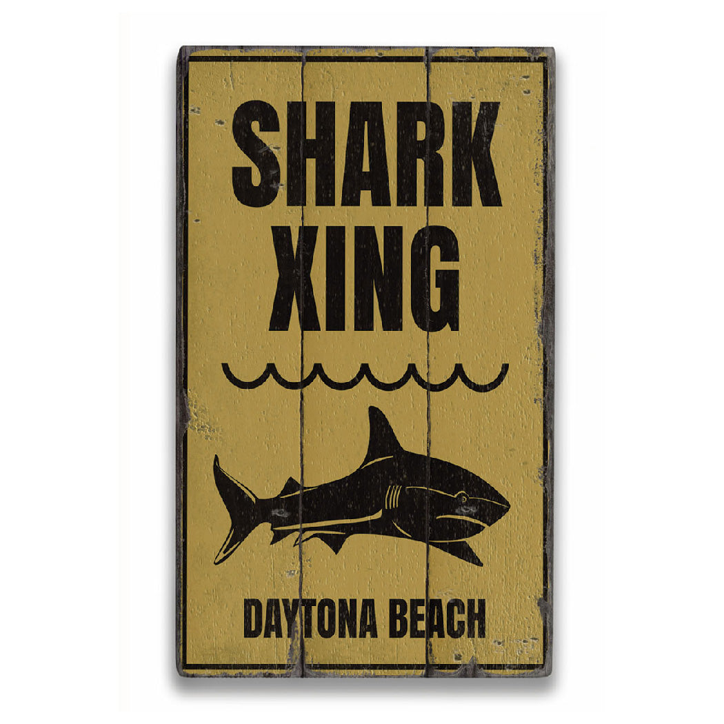 Beach Name Shark Crossing Rustic Wood Sign