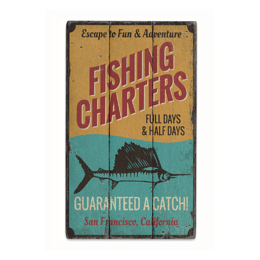 Fishing Charters Rustic Wood Sign