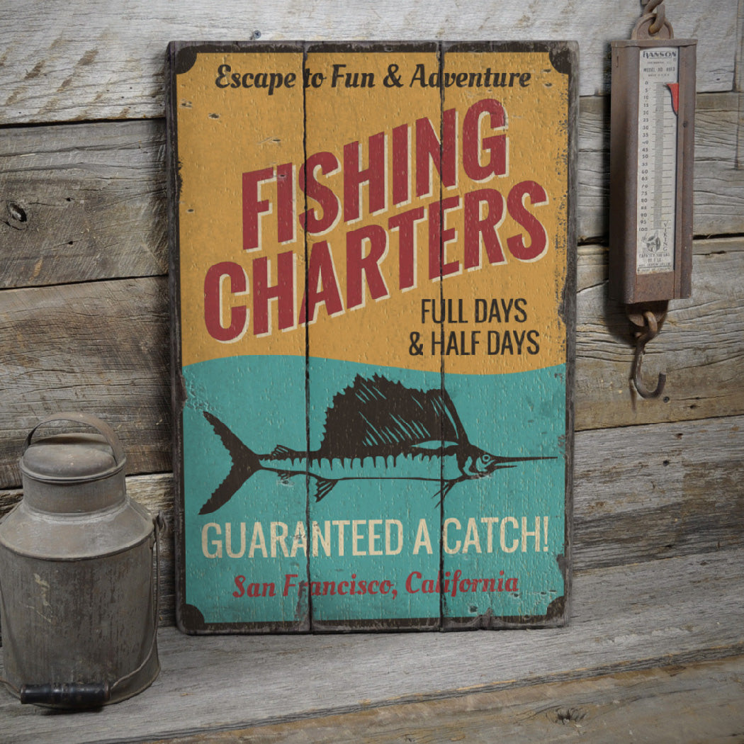 Fishing Charters Rustic Wood Sign