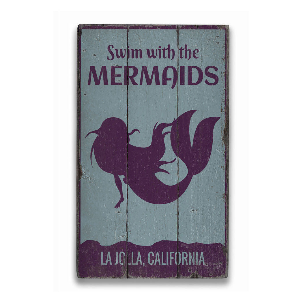 Swim With The Mermaids Rustic Wood Sign