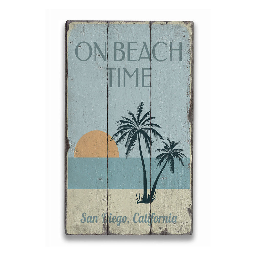 On Beach Time Sunset Rustic Wood Sign