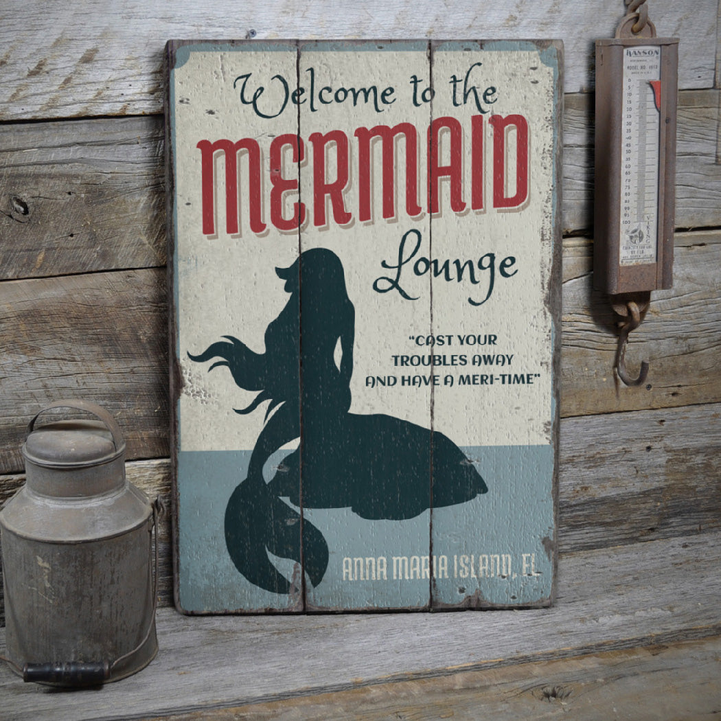 Mermaid Lounge Rustic Wood Sign