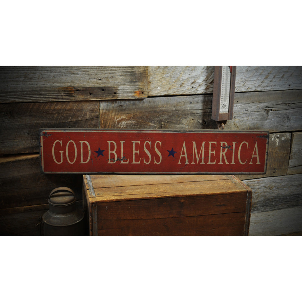 God Bless America - Stars Rustic Wood Sign