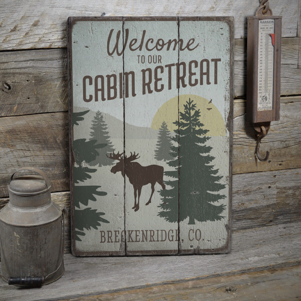 Welcome To Our Cabin Retreat Rustic Wood Sign