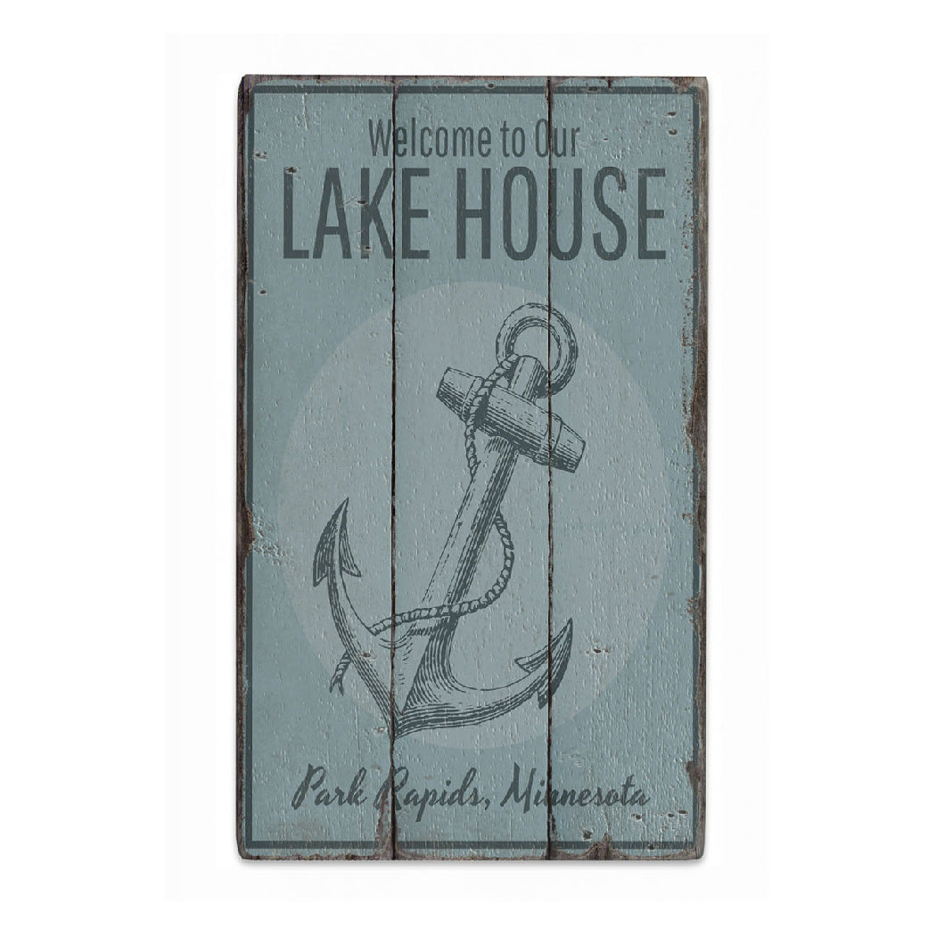 Lake House Welcome Anchor Rustic Wood Sign