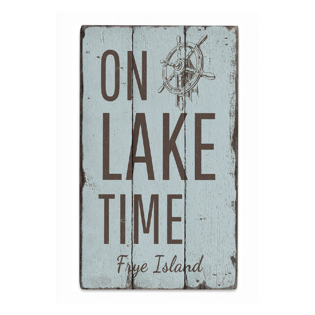 On Lake Time Wheel Rustic Wood Sign