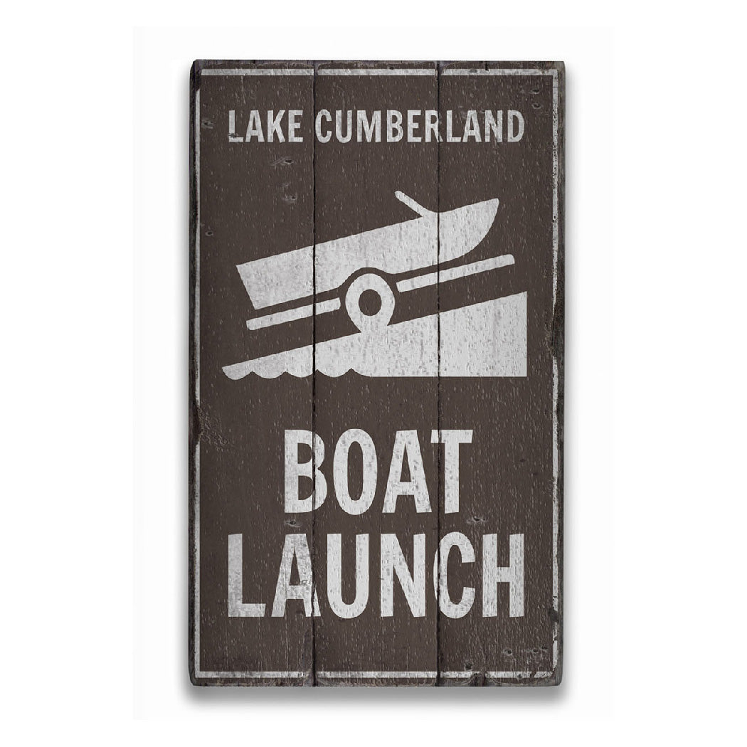 Boat Launch Lake Name Rustic Wood Sign