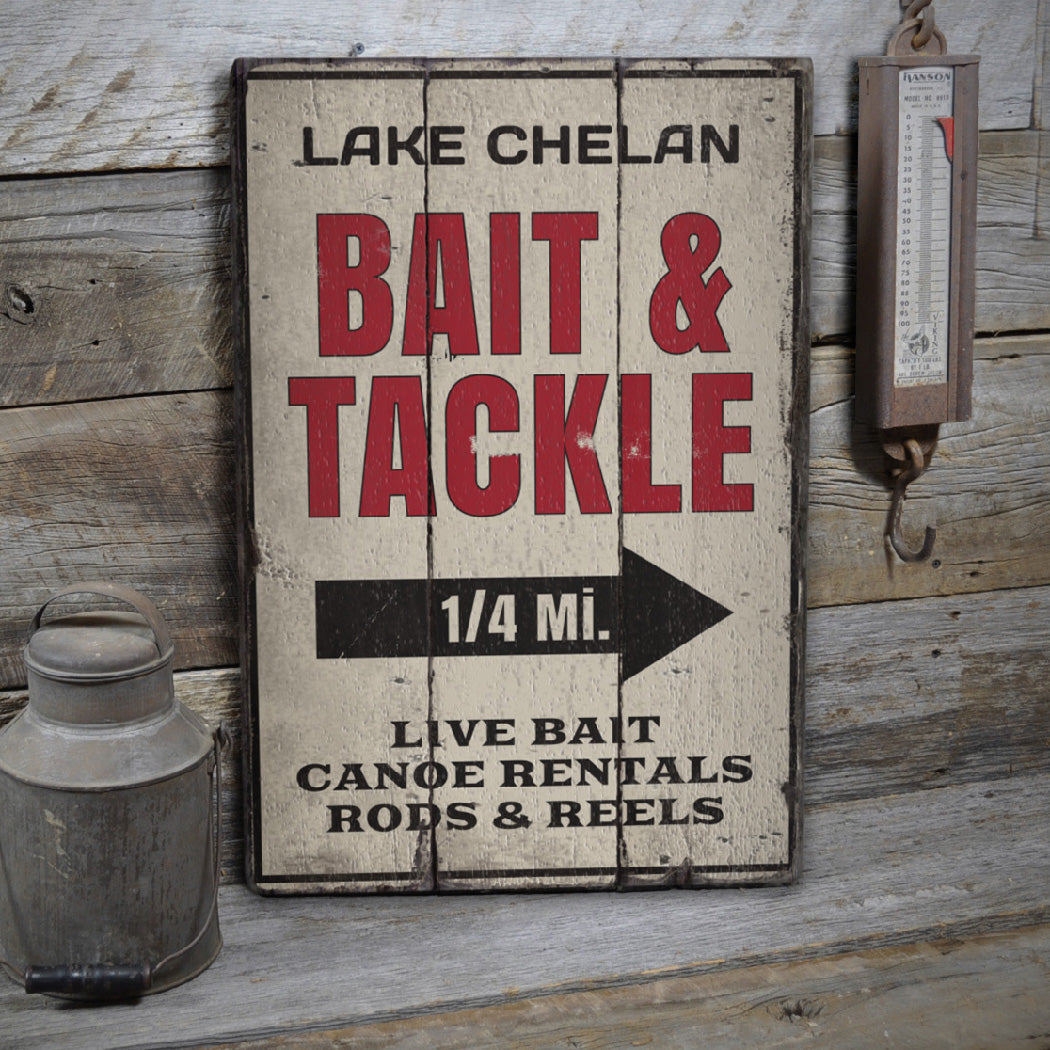 Bait & Tackle Mileage Rustic Wood Sign