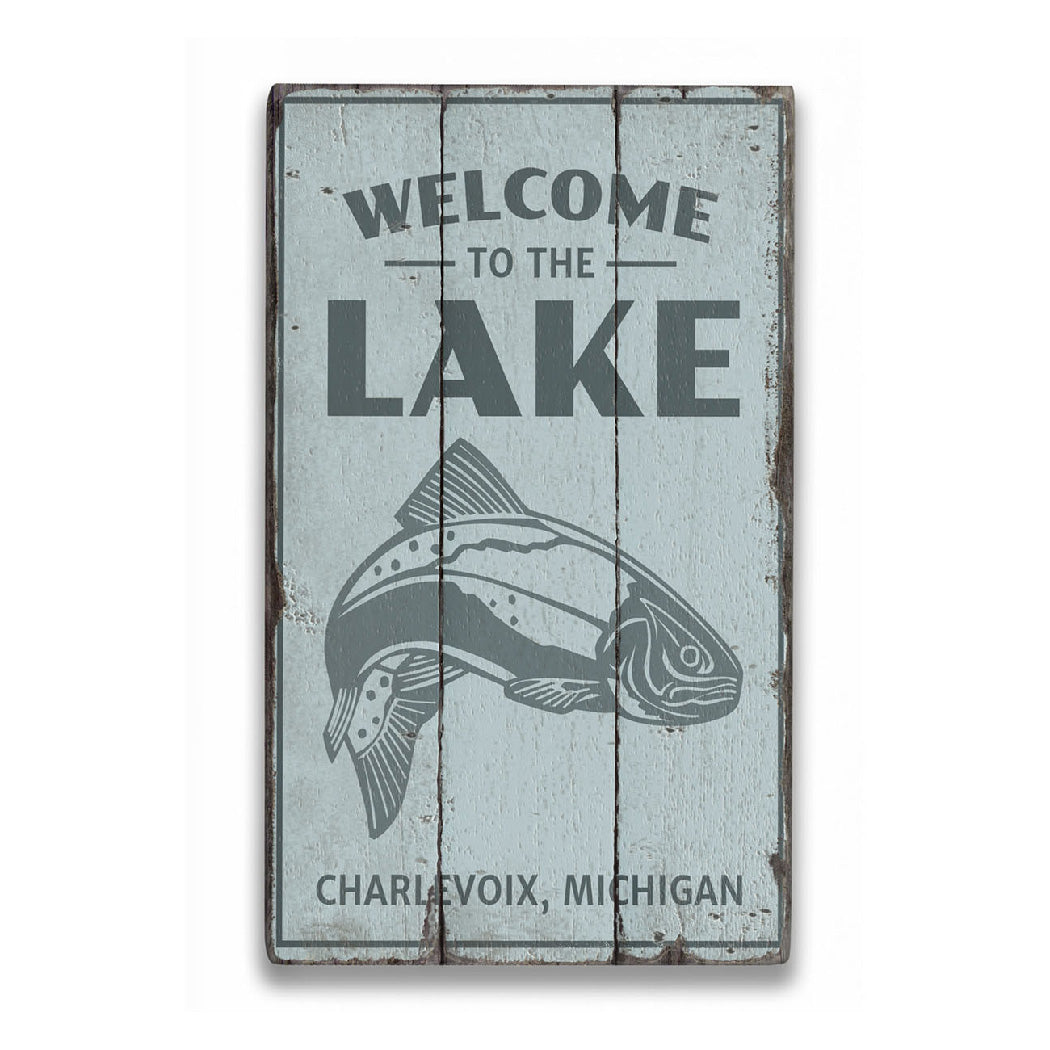 Welcome To The Lake Fish Rustic Wood Sign