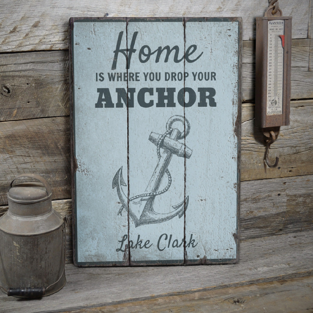 Nautical Lake Anchor Rustic Wood Sign