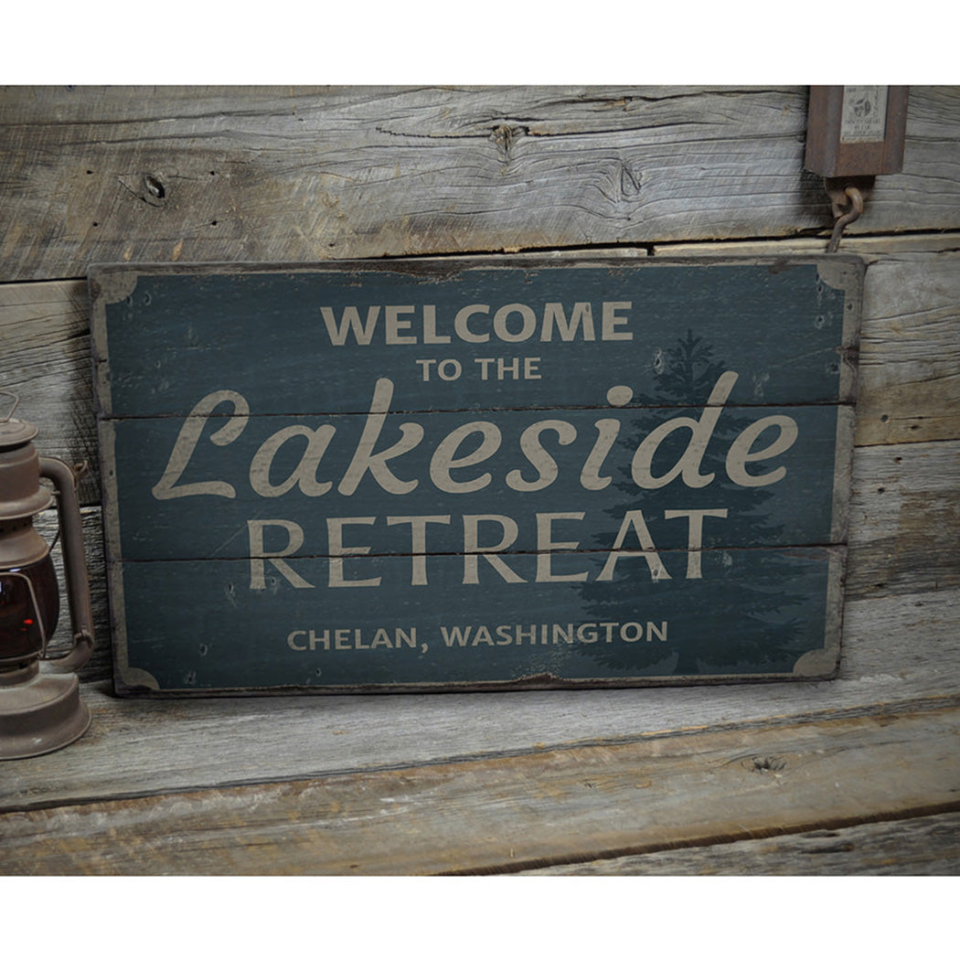 Welcome Lakeside Retreat Rustic Wood Sign