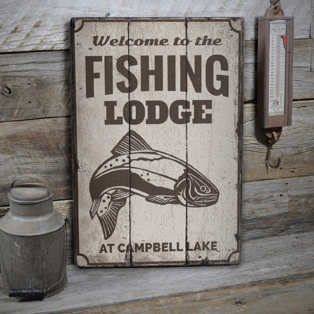 Fishing Lodge Welcome Rustic Wood Sign