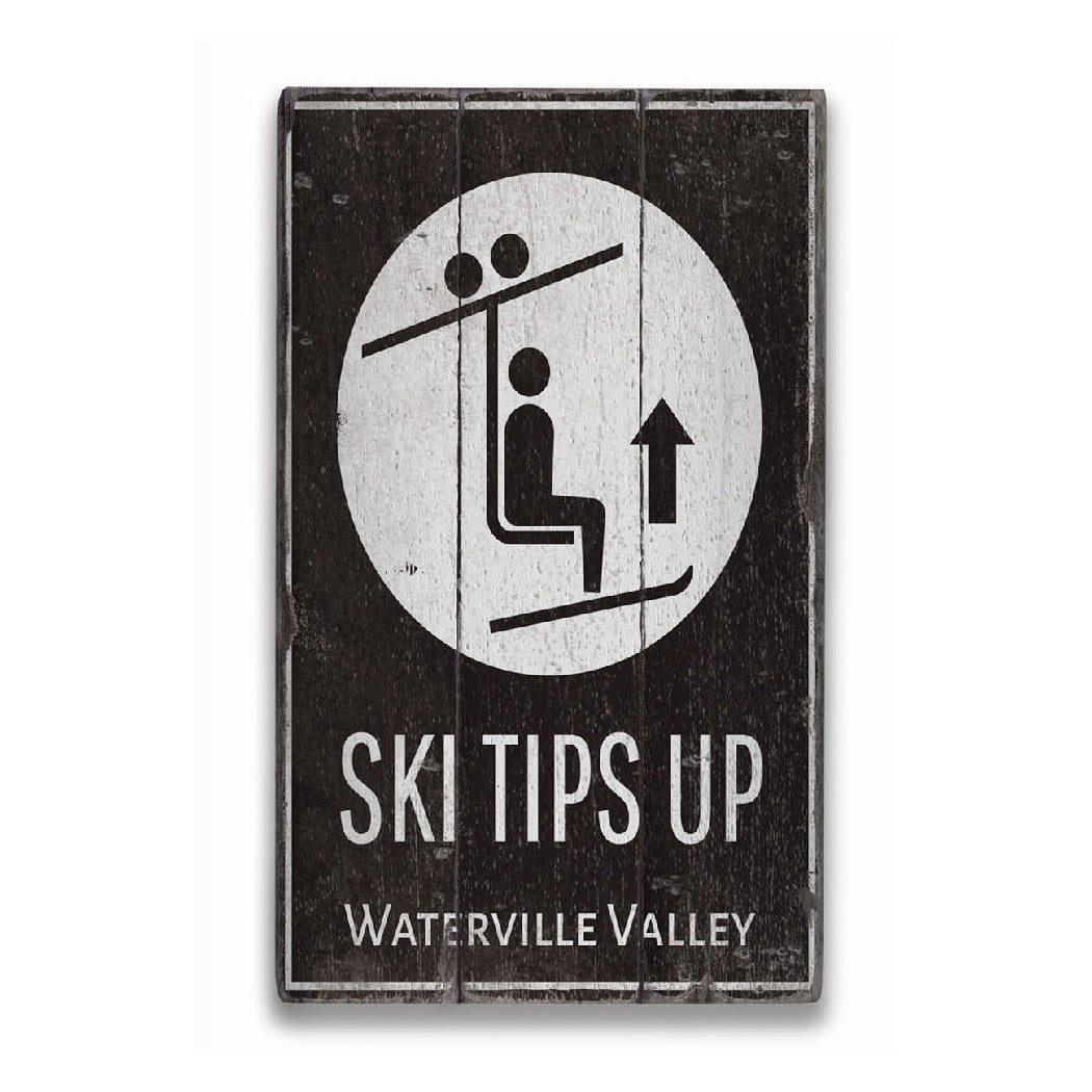 Ski Tips Up Destination Rustic Wood Sign