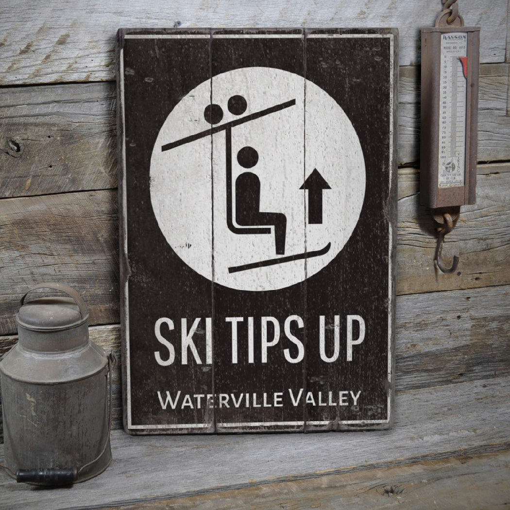 Ski Tips Up Destination Rustic Wood Sign